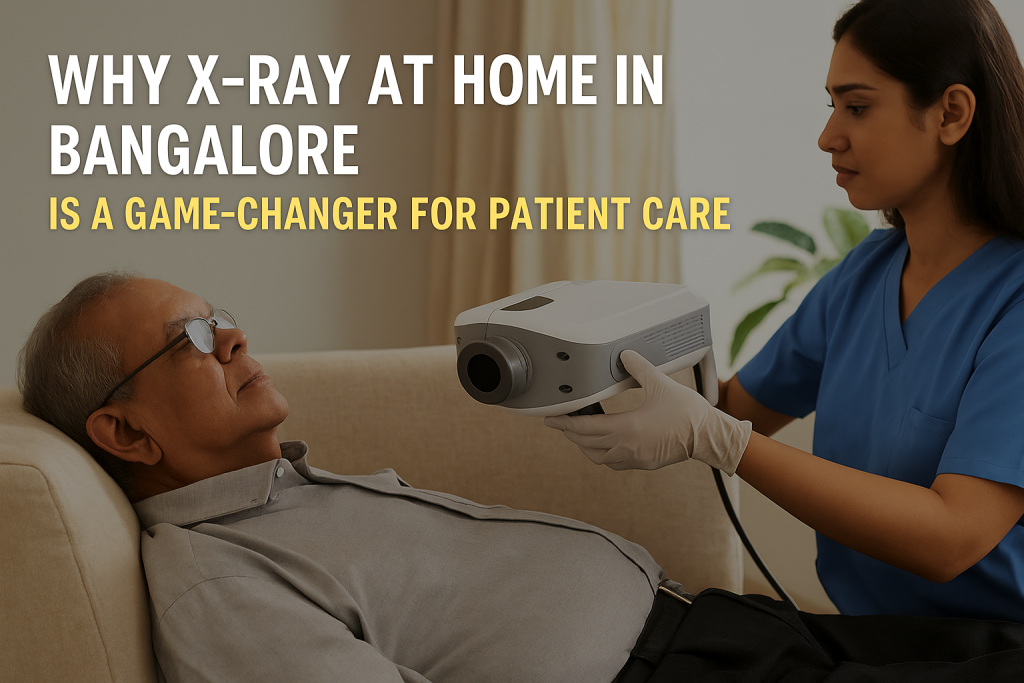 Patient getting X-ray done at home in Bangalore with portable machine